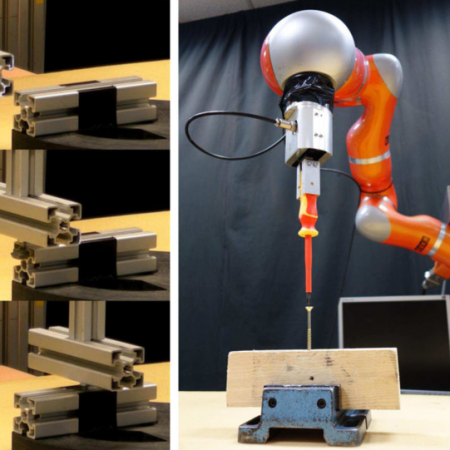 Robotic assembly solution by human-in-the-loop teaching method based on real-time stiffness modulation